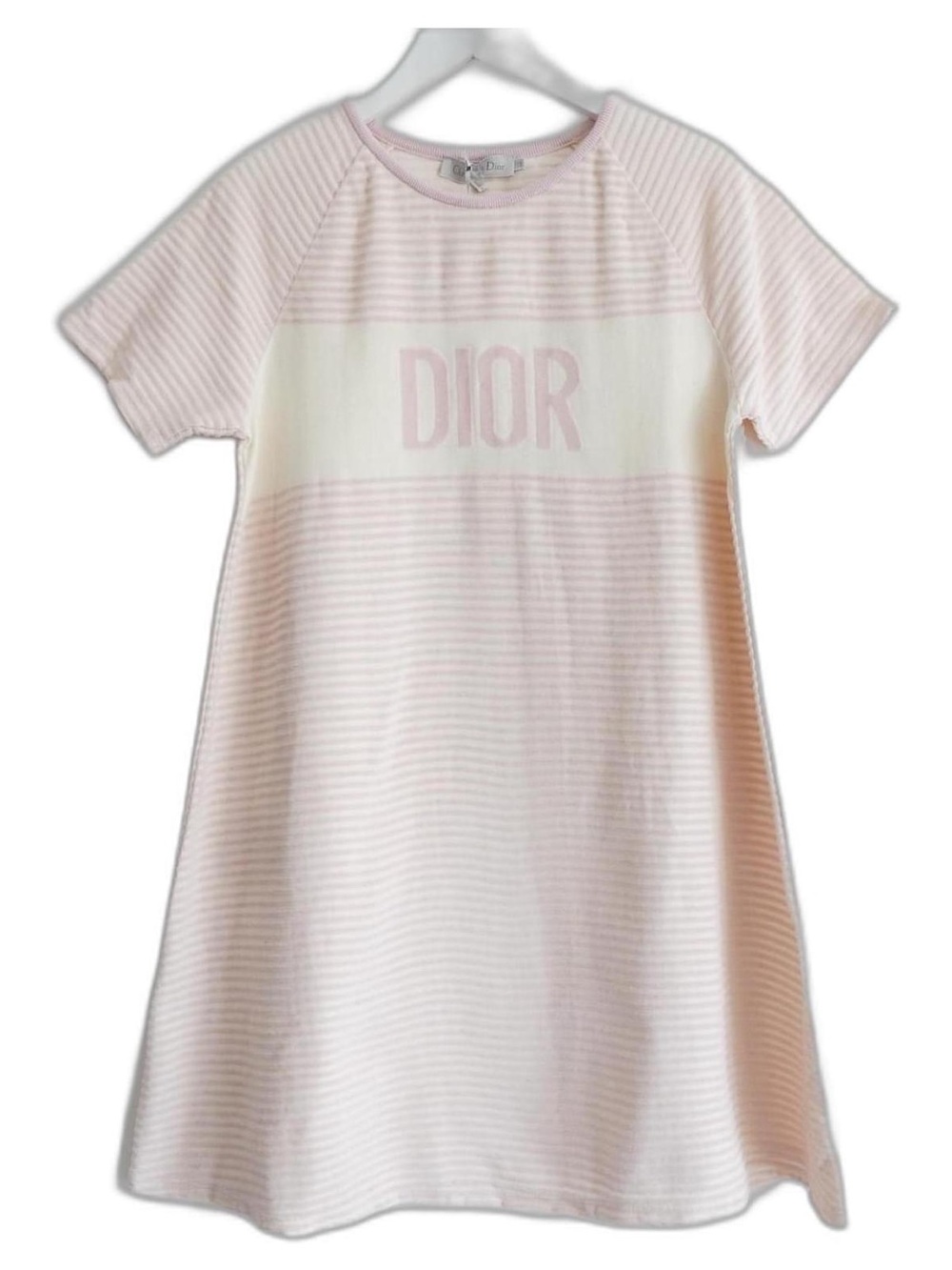 Dior Kids Pink Striped Short-Sleeve Dress